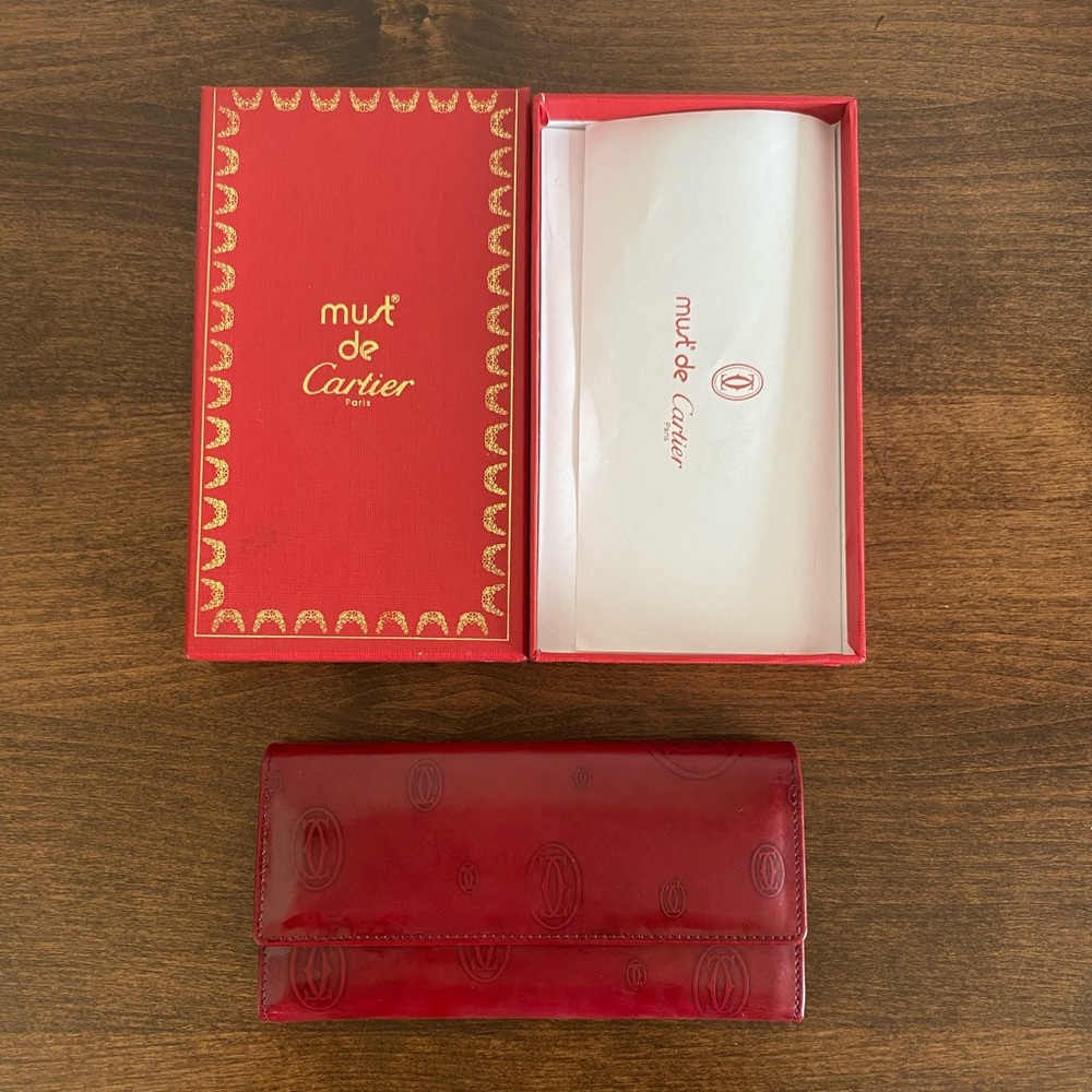 Cartier NEW Dark Red Leather Happy Birthday Continental Wallet